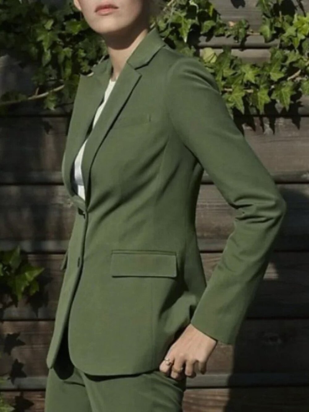 New BR Long & Lean Viscose Cotton Blazer Dark Green 0, XS